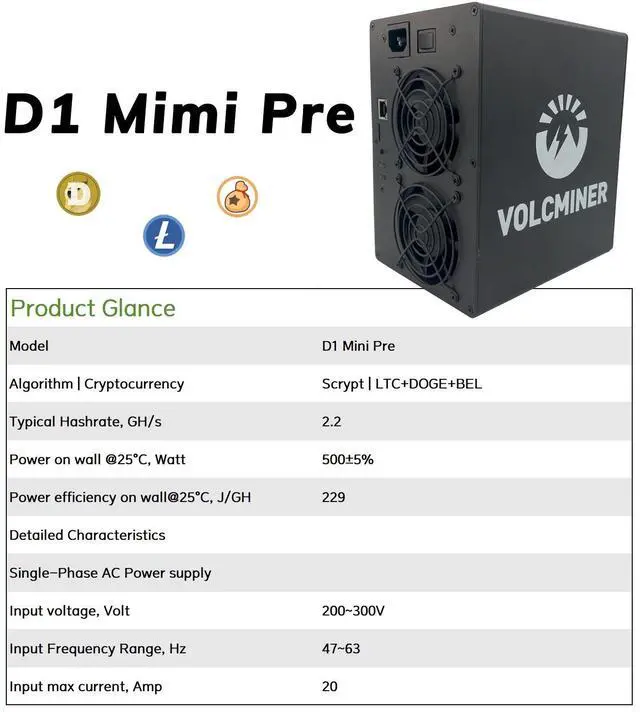 Alt view image 3 of 6 - New Doge Miner VolcMiner D1 Mini Pre 2200Mh/s 500W Doge Coin Miner Algorithm Scrypt Mining Machine Dogecoin Mining LTC Miner