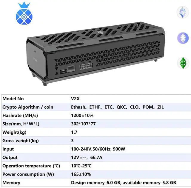 Alt view image 2 of 5 - New iPollo V2X 1200Mh/s 165W ETC Miner EtHash Algorithm iPollo ETC ASIC Miner V2X 1.2G ETC Mining Machine ETC Coin ASIC Miner