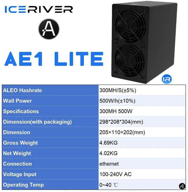 Alt view image 2 of 6 - ICERIVER ALEO AE1 LITE 300MH/S 500W High-Performance ALEO Miner with PSU Iceriver AE1 LITE ALEO Coin Miner Low Noise ALEO Mining Machine
