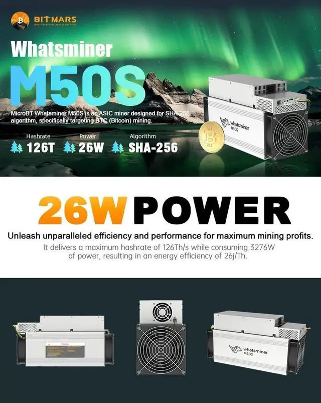 Alt view image 3 of 7 - New BTC Miner Whatsminer M50S 126TH/S 3276W Bitcoin Miner Whatsminer BTC Miner Asic Crypto BTC Mining MicroBT M50S Better Than Avalon A1346 Antminer S19k pro