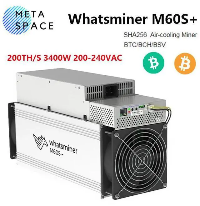 Main image of New BTC Miner Whatsminer M60S+ 200TH/s 3400W Bitcoin Miner MicroBT M60S plus BTC Mining Whatsminer M60 plus Bitcoin Mining Better Than Antminer S21 Avalon A1566