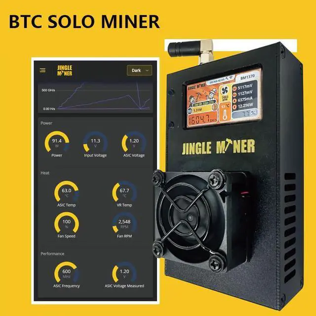 Alt view image 2 of 7 - Jingle Miner Solo Miner 1.2TH/S 23W BM1370 ASIC Chip From Antminer S21 Pro Asic miner Bitcoin miner BTC Miner crypto Solo Mining
