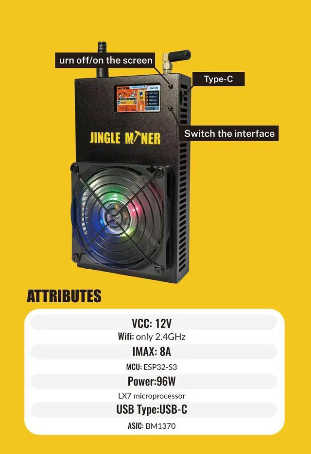 Alt view image 5 of 7 - Jingle Miner BTC Solo pro 4.8Th/s Solo Miner BM1370 Asic Chip 12V DC New Bitcoin Miner Solo Mining Crypto BTC Mining Machine