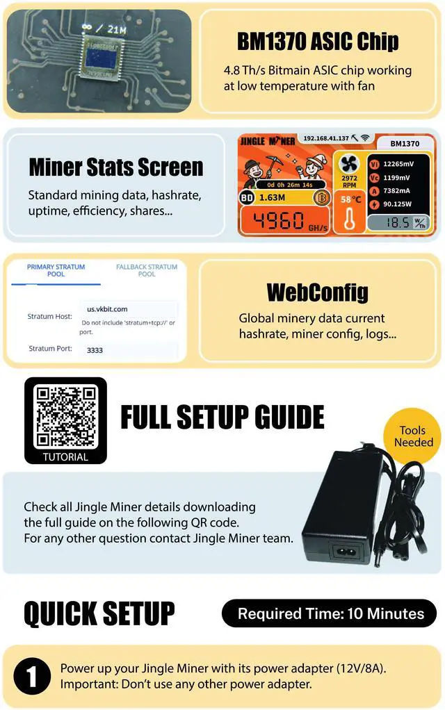 Alt view image 6 of 7 - Jingle Miner BTC Solo pro 4.8Th/s Solo Miner BM1370 Asic Chip 12V DC New Bitcoin Miner Solo Mining Crypto BTC Mining Machine