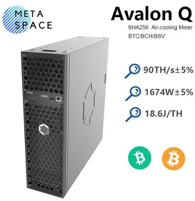 Main image of New Home BTC Miner Avalon Q 90TH/s 1674W 18.6J/TH Bitcoin Miner With PSU Low Noise Avalon-Q Crypto BTC Mining 110-220V Support