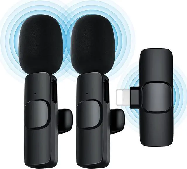 Main image of Wireless Lavalier Microphone Compatible with iPhone, Dual Mini Lapel for Phone Video Recording, Clip On Mic TikTok YouTube Live Stream Vlog, Black, 1*receiver & 2*microphone (K8-A2)