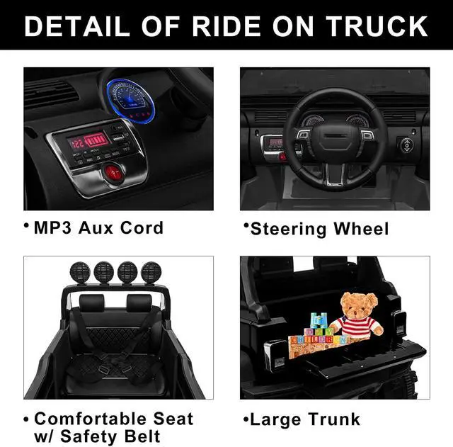 Alt view image 2 of 7 - 12V Kids Electric Truck Car With Remote Control Black