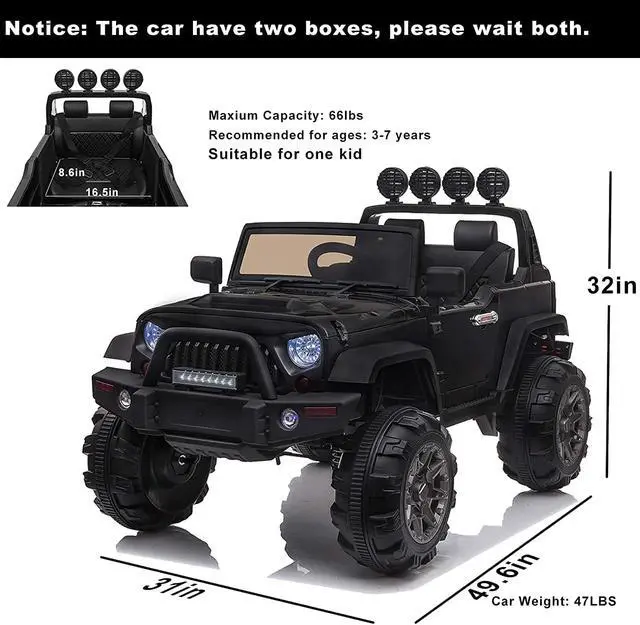 Alt view image 5 of 7 - 12V Kids Electric Truck Car With Remote Control Black
