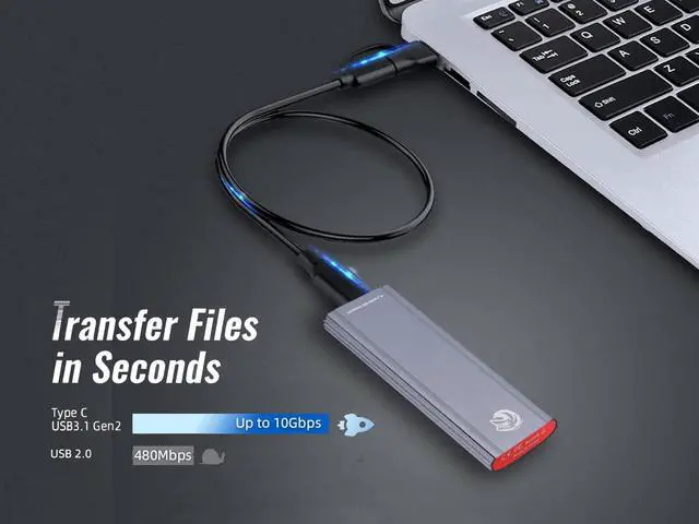 Alt view image 4 of 7 - KingSpec M.2 NVMe SSD Enclosure,  Tool Free NVMe PCIe SSD Adapter USB 3.1 Gen 2 10Gbps with USB C to C+A OTG Cable, Support M Key/B+M Key PCIe SSD 2230/2242/2260/2280 Silver Grey