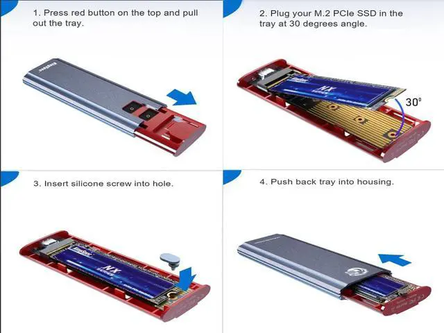 Alt view image 6 of 7 - KingSpec M.2 NVMe SSD Enclosure,  Tool Free NVMe PCIe SSD Adapter USB 3.1 Gen 2 10Gbps with USB C to C+A OTG Cable, Support M Key/B+M Key PCIe SSD 2230/2242/2260/2280 Silver Grey