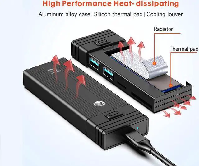Alt view image 6 of 7 - KingSpec 5 in 1 SSD Enclosure NVMe NGFF M.2 SSD Case USB C HUB Type C 3.1 Adapter Dock USB HUB for Desktop Laptop USB C Splitter  2242/2260/2280 (with C to A Cable)