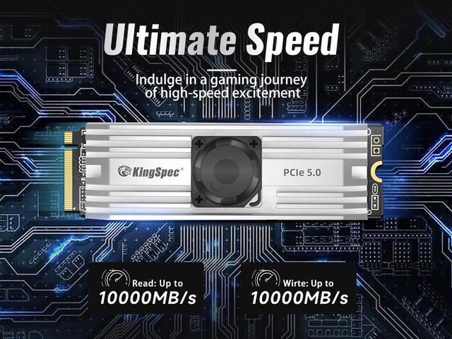  KingSpec VP101 2TB PCIe 5.0 M.2 SSD - Up to 10000 MB/s, M2 Gen 5  NVMe SSD with Heatsink & Fan, DirectStorage Enabled - Gaming, Photography,  Video Editing, Design : Electronics