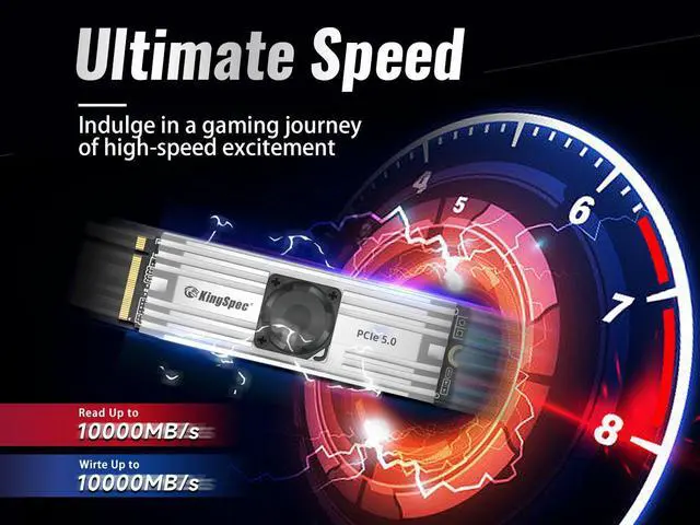 Alt view image 3 of 7 - KingSpec M.2 NVMe 2000GB Vp101 Gen 5 SSD M.2 2280 PCIe 5.0×4 Internal Solid State Drive Support NVMe 2.0, with Alluminium Alloy Metal Heatsink with a Built-In Cooling Fan