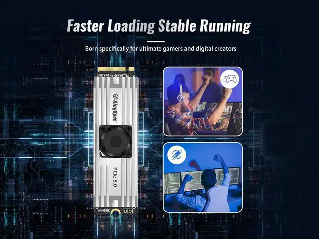 Alt view image 4 of 7 - KingSpec M.2 NVMe 2000GB Vp101 Gen 5 SSD M.2 2280 PCIe 5.0×4 Internal Solid State Drive Support NVMe 2.0, with Alluminium Alloy Metal Heatsink with a Built-In Cooling Fan