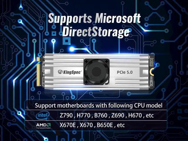 Alt view image 7 of 7 - KingSpec M.2 NVMe 2000GB Vp101 Gen 5 SSD M.2 2280 PCIe 5.0×4 Internal Solid State Drive Support NVMe 2.0, with Alluminium Alloy Metal Heatsink with a Built-In Cooling Fan