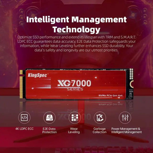 Alt view image 7 of 7 - KingSpec XG7000 8TB 2280 SSD M.2 NVMe PCIe 4.0, Up to 7400MB/s, Internal Solid State Disk for PS5