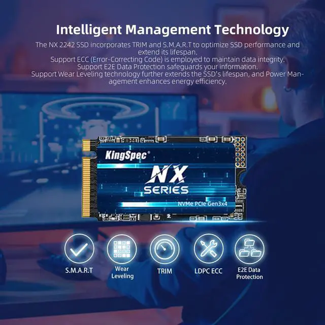 Alt view image 6 of 6 - The KingSpec Solid State Drive NX Series 2TB M.2 2242 PCIe 3.0 x 4 NVMe 1.3 SSD High-Performance for PC Laptop Desktop Ultrabook and Portable Device Upgrade Motherboard 2TB M.2 2242