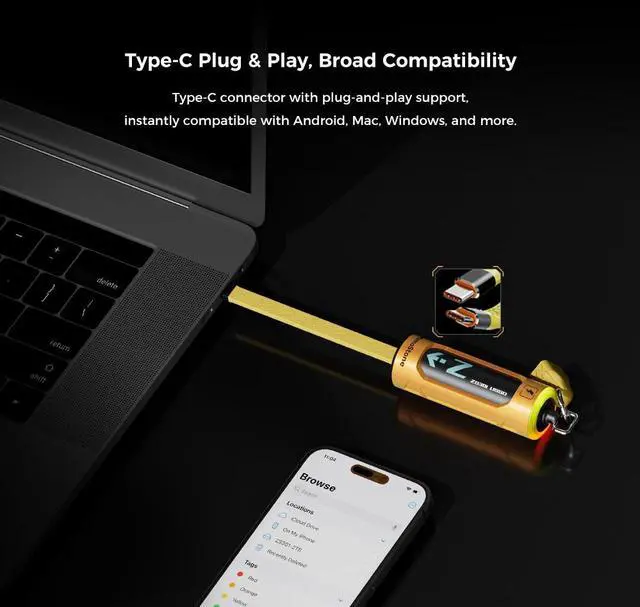 Alt view image 5 of 7 - MemoStone 1TB 20Gbps Extreme Portable SSD - Up to 1900MB/s - USB-C, USB 3.2 Gen 2 - RGB External Solid State Drive - ZS301, Yellow