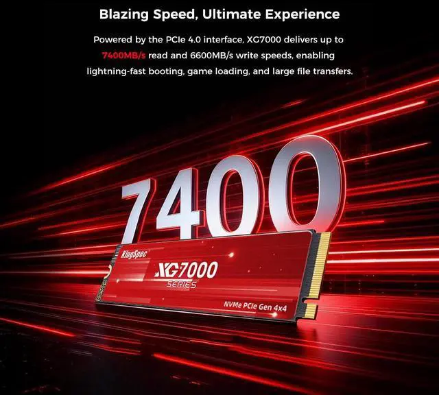 Alt view image 3 of 7 - KingSpec XG 7000 4TB M.2 2280 PCIe Gen 4.0x4 NVME 1.4 Speed up to 7400MB/s Write Speed Up to 6600MB/s Internal Solid State Drive for PS5 PC Desktop Laptop Game-Player Non-Heatsink