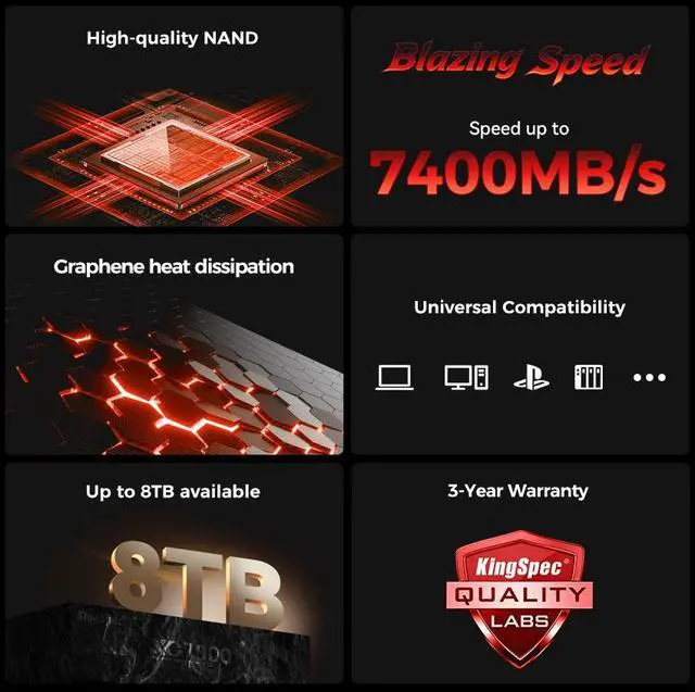 Alt view image 2 of 7 - KingSpec XG7000 8TB 2280 SSD M.2 NVMe PCIe 4.0, Up to 7400MB/s, Internal Solid State Disk for PS5