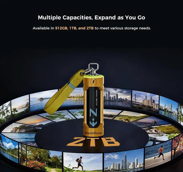 Alt view image 3 of 7 - MemoStone 2TB 20Gbps Extreme Portable SSD - Up to 2000MB/s - USB-C, USB 3.2 Gen 2 - RGB External Solid State Drive - ZS301, Yellow