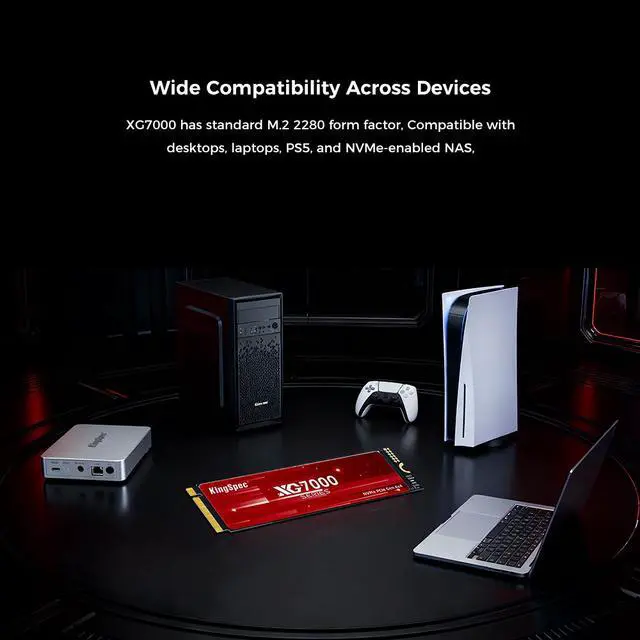 Alt view image 5 of 7 - KingSpec XG 7000 2TB M.2 2280 PCIe Gen 4.0x4 NVME 1.4 Speed up to 7400MB/s Write Speed Up to 6600MB/s Internal Solid State Drive for PS5 PC Desktop Laptop Game-Player Non-Heatsink
