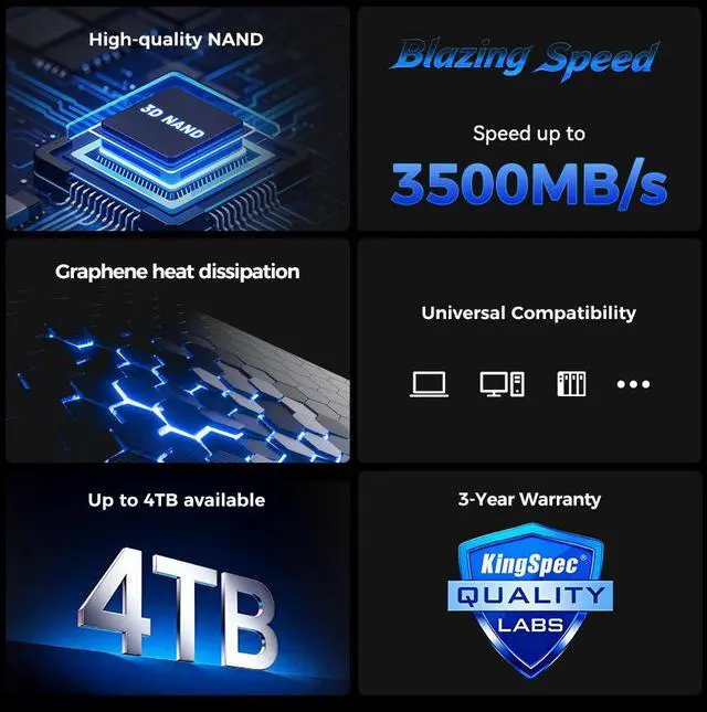 Alt view image 2 of 7 - KingSpec M.2 2280 512GB PCIe Gen3 x4, NVMe 1.3 3D NAND Internal Solid State Drive (SSD), up to 3500MB/s