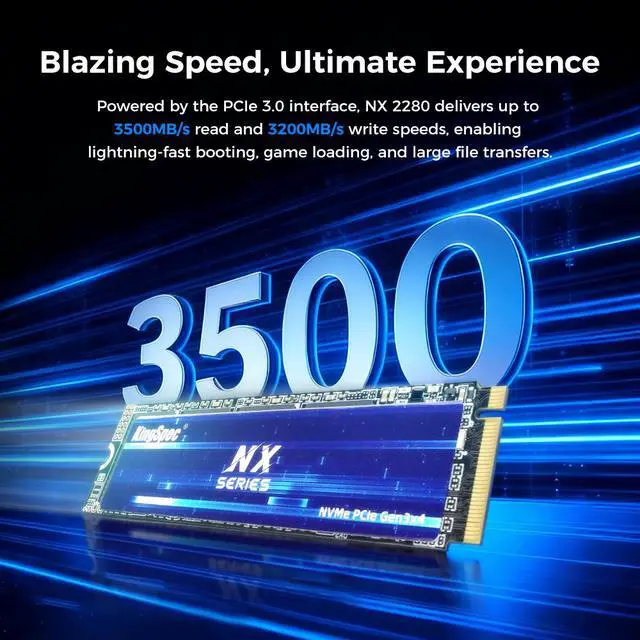 Alt view image 3 of 7 - KingSpec M.2 2280 128GB PCIe Gen3 x4, NVMe 1.3 3D NAND Internal Solid State Drive (SSD), up to 3500MB/s