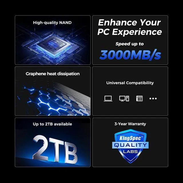 Alt view image 2 of 7 - KingSpec M.2 2280 512GB PCIe Gen3 x4, NVMe 1.3 3D NAND Internal Solid State Drive (SSD), up to 3000MB/s