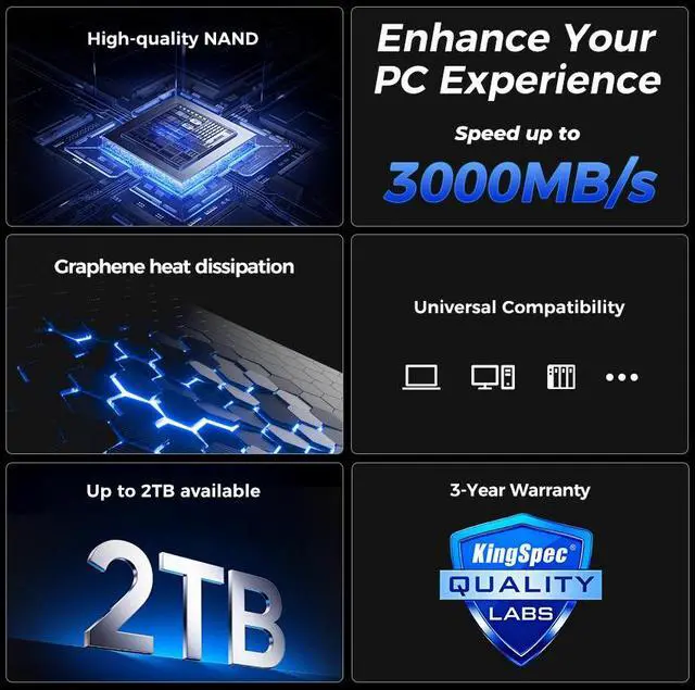 Alt view image 2 of 7 - KingSpec M.2 2280 2TB PCIe Gen3 x4, NVMe 1.3 3D NAND Internal Solid State Drive (SSD), up to 3000MB/s