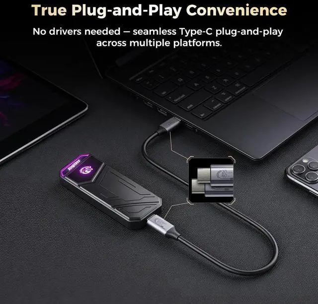 Alt view image 5 of 7 - KingSpec Z5 Portable SSD With RGB 512GB - Up to 2100 MB/s - USB 3.2 Gen 2 - Type-c, 20Gbps, External Solid State Drive, for Photographers, Content Creators and Gaming, Black