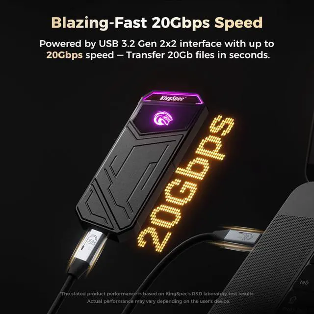 Alt view image 3 of 7 - KingSpec Z5 Portable SSD With RGB 2TB - Up to 2100 MB/s - USB 3.2 Gen 2 - Type-c, 20Gbps, External Solid State Drive, for Photographers, Content Creators and Gaming, Black