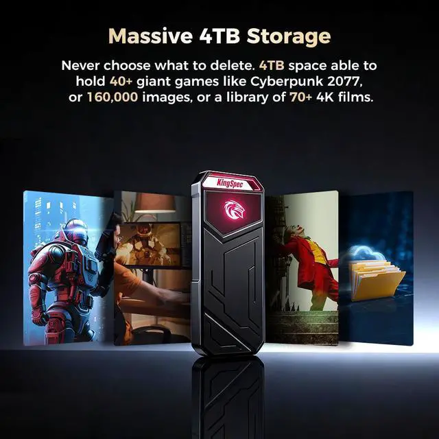 Alt view image 6 of 7 - KingSpec Z5 Portable SSD With RGB 2TB - Up to 2100 MB/s - USB 3.2 Gen 2 - Type-c, 20Gbps, External Solid State Drive, for Photographers, Content Creators and Gaming, Black