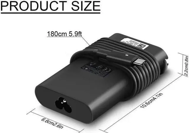 Alt view image 4 of 5 - 45W 65W USB-C Charger Replacement for Dell Latitude 5410 P98G007 Laptop 20V 2.25A 3.25A Power Supply Adapter Cord