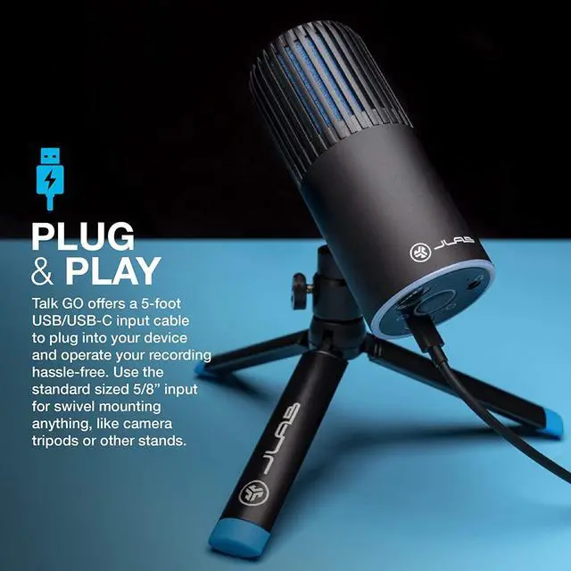 Alt view image 5 of 7 - JLab Talk Go USB Microphone | USB-C Output | Cardioid or Omnidirectional | 96k Sample Rate | 20Hz - 20kHz Frequency Response | Volume Control and Quick Mute | Plug and Play