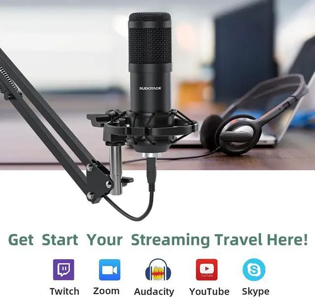 Alt view image 6 of 7 - Sudotack USB Streaming Podcast PC Microphone, 192KHz/24Bit Studio Cardioid Condenser Mic Kit with Sound Card, Boom Arm, Shock Mount, Pop Filter, for Skype, YouTuber, , Gaming, Recording