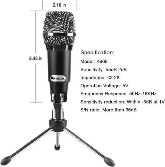 Alt view image 3 of 7 - FIFINE USB Microphone, Plug and Play Home Studio USB Condenser Microphone for Skype, Recordings for YouTube, Google Voice Search, Games, for Windows and Mac-K668