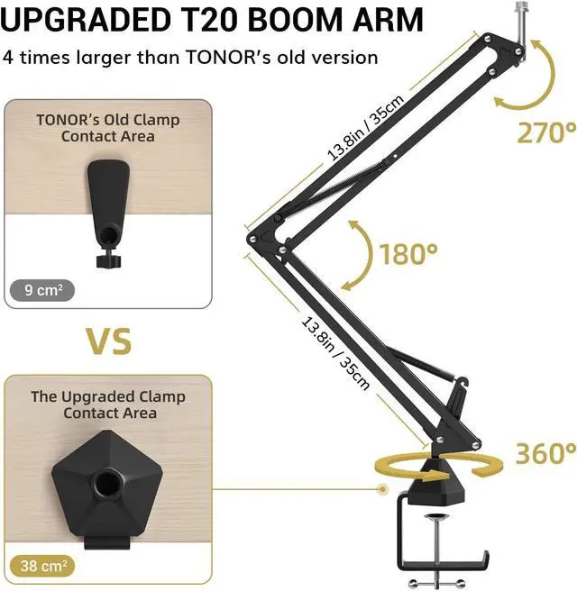 Alt view image 5 of 7 - XLR Condenser Microphone, Professional Cardioid Studio Mic Kit with T20 Boom Arm, Shock Mount, Pop Filter for Recording, Podcasting, Voice Over, Streaming, Home Studio, YouTube (TC20)
