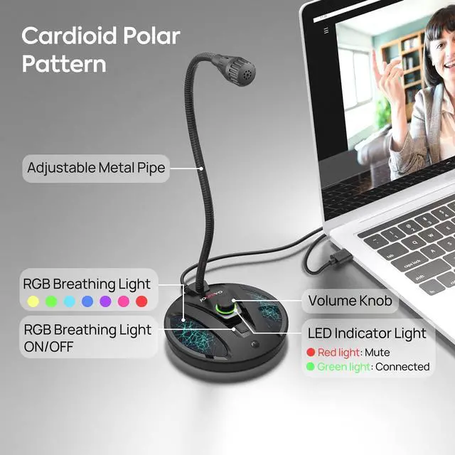 Alt view image 4 of 7 - JOUNIVO USB Recording Microphone, Computer PC Podcast Condenser Cardioid Mic with Mute Button & LED Indicator for Laptop, Mac, PS4 - Vocal, Podcasting, Skype, YouTube, Streaming (JV603PRO)