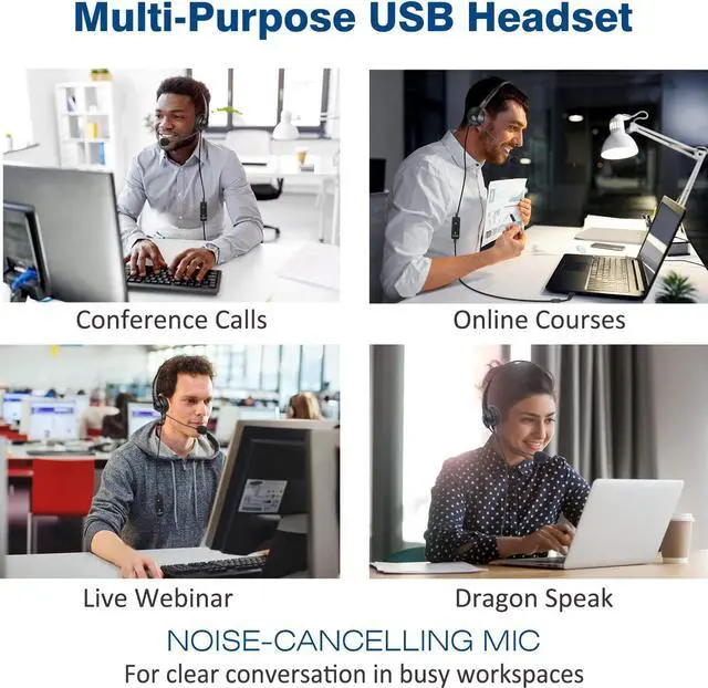 Alt view image 6 of 7 - USB Headset with Microphone Noise Cancelling & Audio Controls, Wideband Computer Headphones for Business UC Skype Lync Softphone Call Center Office, Clearer Voice, Super Light, Ultra Comfort