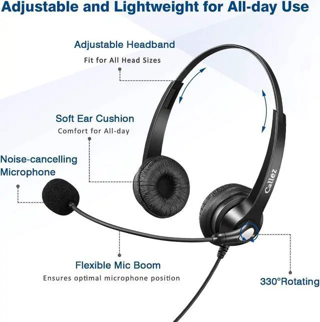 Alt view image 3 of 7 - USB Headset with Microphone Noise Cancelling & Audio Controls, Stereo Computer Headphones for Business Skype UC Lync Softphone Call Center Office, Clearer Voice, Super Light, Ultra Comfort