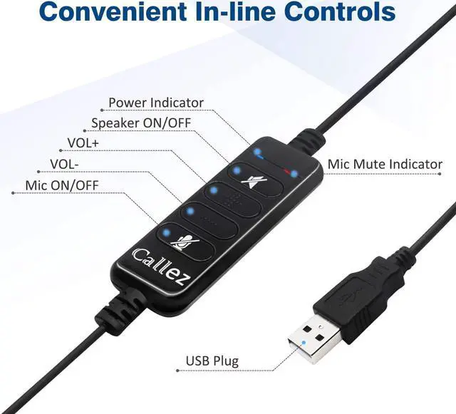 Alt view image 4 of 7 - USB Headset with Microphone Noise Cancelling & Audio Controls, Wideband Computer Headphones for Business UC Skype Lync Softphone Call Center Office, Clearer Voice, Super Light, Ultra Comfort