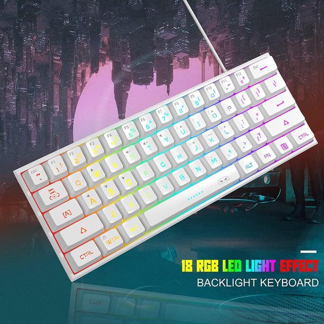 Alt view image 3 of 7 - Mini 60% Gaming Keyboard, Upgrade RGB Backlit 61 Key Ultra-Compact Keyboard, TS91 Ergonomic Waterproof Mechanical Feeling Office Computer Keyboard for PC, MAC, PS4, Xbox ONE Gamer(White)