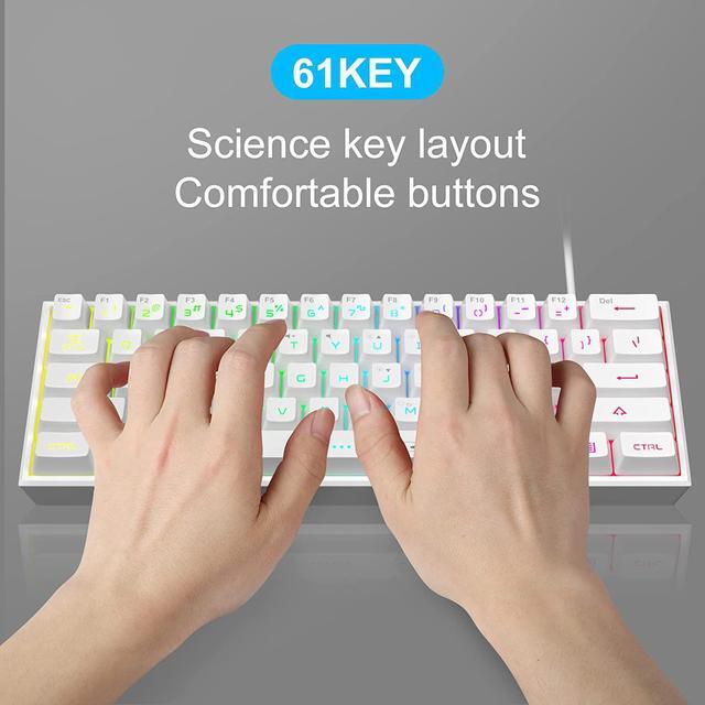 Alt view image 7 of 7 - Mini 60% Gaming Keyboard, Upgrade RGB Backlit 61 Key Ultra-Compact Keyboard, TS91 Ergonomic Waterproof Mechanical Feeling Office Computer Keyboard for PC, MAC, PS4, Xbox ONE Gamer(White)