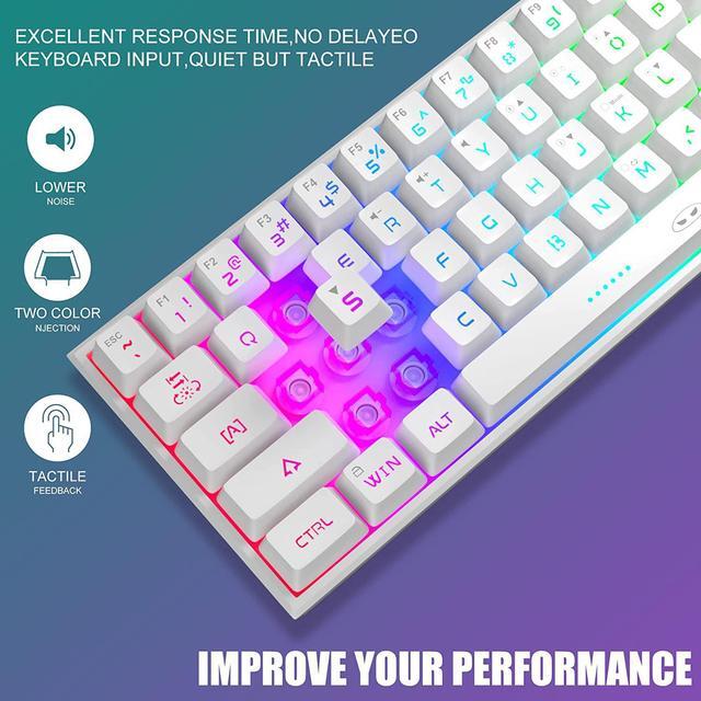 Alt view image 5 of 7 - Mini 60% Gaming Keyboard, Upgrade RGB Backlit 61 Key Ultra-Compact Keyboard, TS91 Ergonomic Waterproof Mechanical Feeling Office Computer Keyboard for PC, MAC, PS4, Xbox ONE Gamer(White)