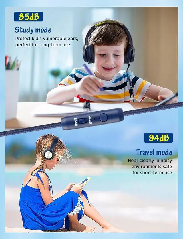 Alt view image 4 of 7 - Kids Headphones with Cord , Wired Over Ear Headsets with Microphone Limited Volume 85dB/ 94dB, Portable Wired Headphones for Kids Boys Girls Teens Children Online School/Travel/iPad/Tablet/Cellphone