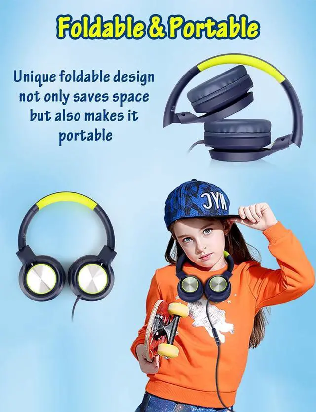 Alt view image 6 of 7 - Kids Headphones with Cord , Wired Over Ear Headsets with Microphone Limited Volume 85dB/ 94dB, Portable Wired Headphones for Kids Boys Girls Teens Children Online School/Travel/iPad/Tablet/Cellphone
