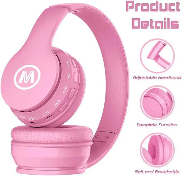Alt view image 7 of 7 - Headphones Bluetooth Wireless/Wired Kids Volume Limited 85 /110dB Over Ear Foldable Protection Headset with AUX 3.5mm Mic for Boys Girls School Pad Tablet Pink