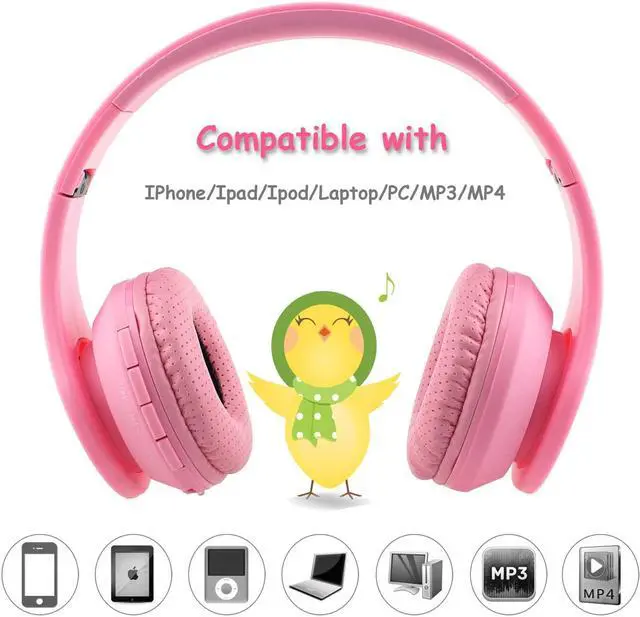 Alt view image 4 of 7 - Headphones Bluetooth Wireless/Wired Kids Volume Limited 85 /110dB Over Ear Foldable Protection Headset with AUX 3.5mm Mic for Boys Girls School Pad Tablet Pink