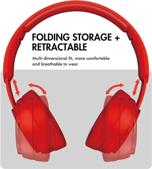 Alt view image 2 of 6 - RED Wireless Headphones Foldable Wired/TF, Suitable for Adults/Kids | High-fidelity stereo, 30H Playtime, dual 40mm driver speakers, comes with a 1.5m audio cable.Wireless Bluetooth 5.2